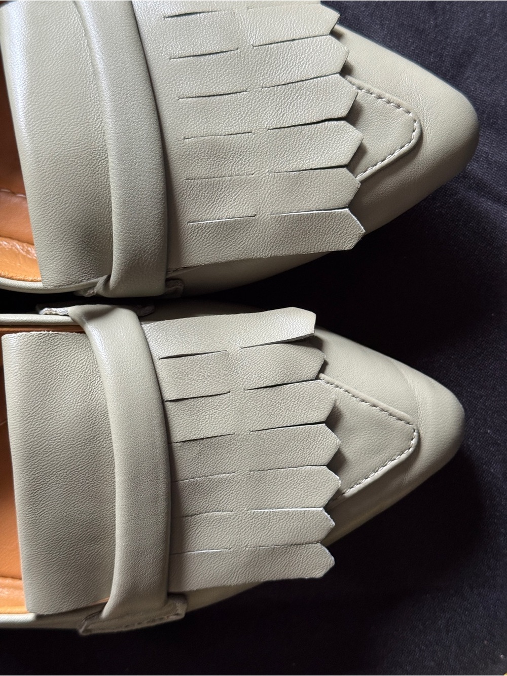 OROSCURO Italian Leather Fringe Loafers Light Pistachio Pointed Toe Flats EU 36